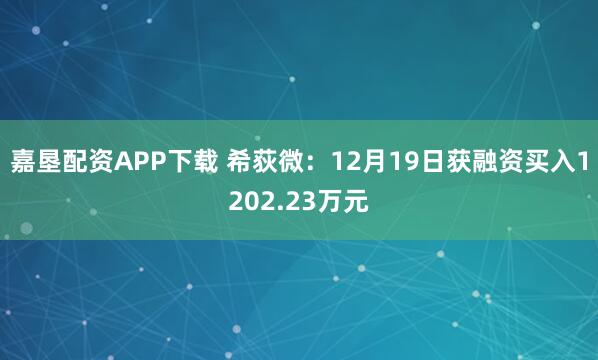 嘉垦配资APP下载 希荻微：12月19日获融资买入1202.23万元