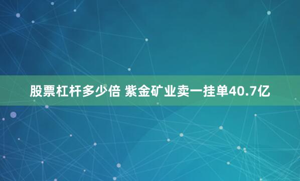 股票杠杆多少倍 紫金矿业卖一挂单40.7亿